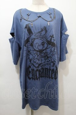 画像1: NOEMIE / 病みねこチェーンダメージユニセックスTシャツ  紺 S-25-10-16-033-LO-TO-HR-ZS