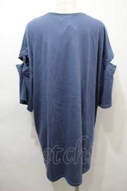 画像2: NOEMIE / 病みねこチェーンダメージユニセックスTシャツ  紺 S-25-10-16-033-LO-TO-HR-ZS