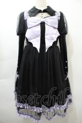 To Alice / チュール切替ベロアワンピース  黒ｘラベンダー S-25-10-16-058-LO-OP-HR-ZS