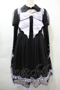 To Alice / チュール切替ベロアワンピース  黒ｘラベンダー S-25-10-16-058-LO-OP-HR-ZS