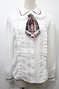 画像1: Secret Honey / ロゴ刺繍ネクタイ付ブラウス  白 S-25-10-16-020-CA-BL-HR-ZS