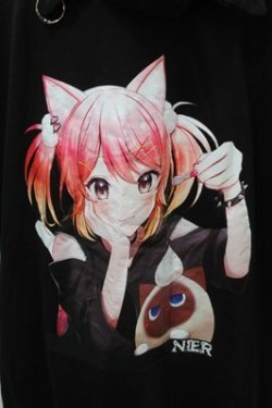 画像3: NieR Clothing / プリント半袖ZIPパーカー  黒 S-25-10-17-044-PU-TO-HR-ZS