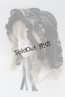 画像1: FRILL / アンティークテディベア柄うさ耳ボンネット  黒ｘｘグリーン S-25-10-17-025-HN-SK-HR-ZS