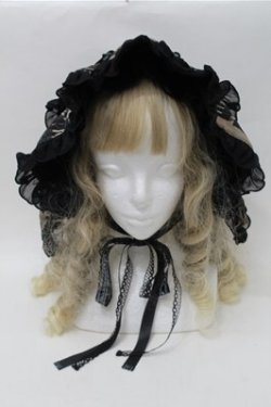 画像2: FRILL / アンティークテディベア柄うさ耳ボンネット  黒ｘｘグリーン S-25-10-17-025-HN-SK-HR-ZS
