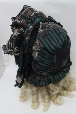 画像3: FRILL / アンティークテディベア柄うさ耳ボンネット  黒ｘｘグリーン S-25-10-17-025-HN-SK-HR-ZS