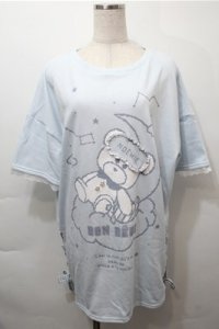 NOEMIE / ねむねむくまスピンドル裏毛チュニック  サックス S-25-10-17-036-LO-TO-HR-ZS