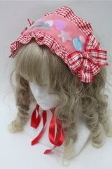 Nile Perch / チェック柄ヘッドドレス  赤 S-25-10-20-004-LO-ZA-HR-ZS