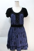axes femme / ベロア切替フロッキーワンピース  紺ｘ黒 S-25-10-20-042-AX-OP-HR-ZS