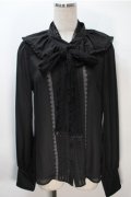 axes femme kawaii / レースボータイフリルブラウス  黒 S-25-10-20-019-AX-BL-HR-ZS