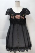 axes femme / 縦レース切替シフォンチュニック  黒 S-25-10-20-025-AX-OP-HR-ZS