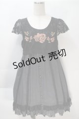 axes femme / 縦レース切替シフォンチュニック  黒 S-25-10-20-025-AX-OP-HR-ZS