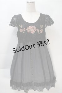 axes femme / 縦レース切替シフォンチュニック  黒 S-25-10-20-025-AX-OP-HR-ZS