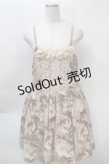 axes femme / 薔薇プリント&胸元フラワーモチーフジャンパースカート  ピンク S-25-10-20-028-AX-OP-HR-ZS