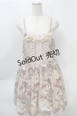 画像1: axes femme / 薔薇プリント&胸元フラワーモチーフジャンパースカート  ピンク S-25-10-20-028-AX-OP-HR-ZS