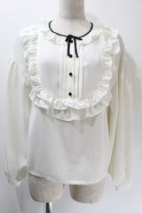 MILK / Binフリルブラウス  白ｘ黒 S-25-10-24-1014-ML-BL-HR-ZS