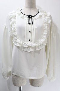 MILK / Binフリルブラウス  白ｘ黒 S-25-10-24-1014-ML-BL-HR-ZS