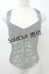 LIP SERVICE / スカルプリントホルターネックビスチェ  黒ｘグリーン S-25-10-26-011-PU-TO-HR-ZS