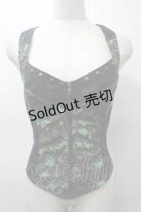 LIP SERVICE / スカルプリントホルターネックビスチェ  黒ｘグリーン S-25-10-26-011-PU-TO-HR-ZS