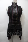 Ozz Croce / 裾シフォン切替ZIPベスト  黒ｘワイン S-25-10-26-014-OO-TO-HR-ZS