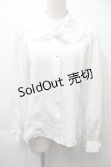 axes femme kawaii / リボンタイ付きフリルブラウス（リボン欠品）  白 S-25-10-26-015-AX-BL-HR-ZS