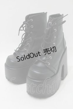 画像1: Demonia / ヒールレースアップブーツ  黒 S-25-10-26-003-PU-SH-HR-ZS