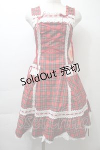 BABY,THE STARS SHINE BRIGHT / 裾スカラップタータンチェックジャンパースカートセット  赤 S-25-10-26-038-BA-OP-AS-ZS
