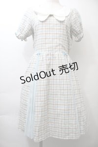 axes femme POETIQUE / リボンチェック柄ワンピース  オフｘブラウンｘサックス S-25-10-26-040-AX-OP-HR-ZS