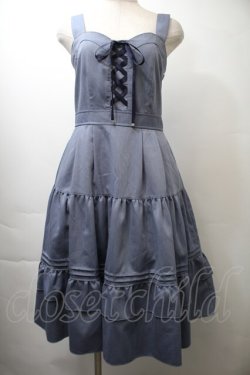 画像1: axes femme / 編上ティアードジャンパースカート  ブルー S-25-10-26-041-AX-OP-HR-ZS