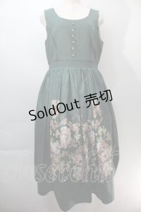 axes femme NOSTALGIE / 薔薇パネル柄ジャンスカ  グリーン S-25-10-29-045-AX-OP-AS-ZS