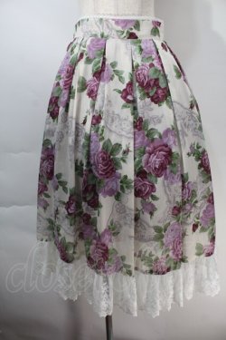 画像1: axes femme / ラフィネローズ柄タックスカート  オフx紫 S-25-10-29-048-AX-SK-AS-ZS