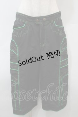 画像1: PUNK / ハーフパンツ  黒ｘグリーン S-25-10-29-058-PU-PA-HR-ZS