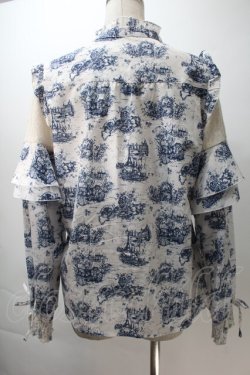 画像2: axes femme / トワルドジュイ風線画ブラウス  白x青 S-25-10-29-037-AX-BL-AS-ZS