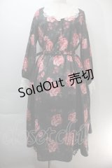 axes femme NOSTALGIE / 刺繍襟花柄ワンピース  黒 S-25-10-29-043-AX-OP-AS-ZS