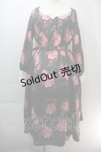 axes femme NOSTALGIE / 刺繍襟花柄ワンピース  黒 S-25-10-29-043-AX-OP-AS-ZS