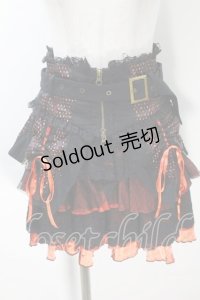 Ozz Croce / オーバーフラップコルセット付きティアードスカート  黒ｘオレンジ S-25-10-30-051-OO-SK-HR-ZS