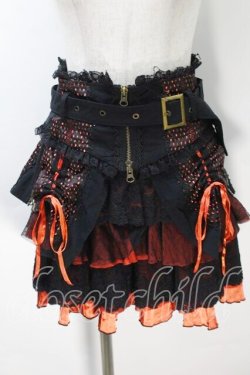 画像1: Ozz Croce / オーバーフラップコルセット付きティアードスカート  黒xオレンジ S-25-10-30-051-OO-SK-HR-ZS