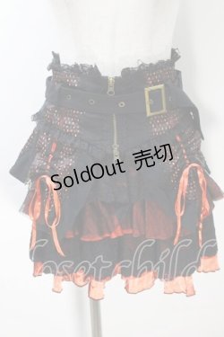画像1: Ozz Croce / オーバーフラップコルセット付きティアードスカート  黒ｘオレンジ S-25-10-30-051-OO-SK-HR-ZS