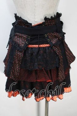 画像2: Ozz Croce / オーバーフラップコルセット付きティアードスカート  黒xオレンジ S-25-10-30-051-OO-SK-HR-ZS