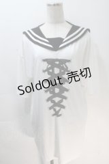 LISTEN FLAVOR / レースアップリボンセーラーワンピース  白ｘ黒 S-25-10-30-016-PU-OP-HR-ZS