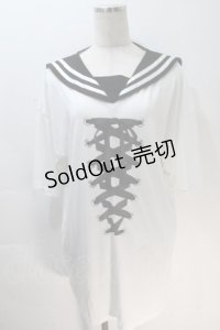 LISTEN FLAVOR / レースアップリボンセーラーワンピース  白ｘ黒 S-25-10-30-016-PU-OP-HR-ZS