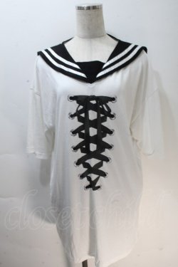 画像1: LISTEN FLAVOR / レースアップリボンセーラーワンピース  白x黒 S-25-10-30-016-PU-OP-HR-ZS