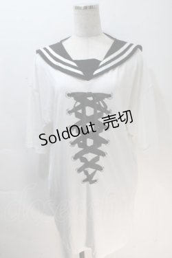 画像1: LISTEN FLAVOR / レースアップリボンセーラーワンピース  白ｘ黒 S-25-10-30-016-PU-OP-HR-ZS