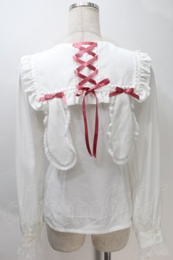 画像2: BABY,THE STARS SHINE BRIGHT / Waffle Cottonうさみみセーラーブラウス  白Xピンク S-25-10-30-017-BA-TO-HR-ZS