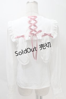 画像2: BABY,THE STARS SHINE BRIGHT / Waffle Cottonうさみみセーラーブラウス  白Ｘピンク S-25-10-30-017-BA-TO-HR-ZS