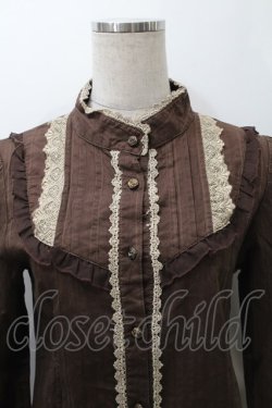 画像3: axes femme / 立ち襟レースブラウス  ブラウン S-25-10-30-025-AX-BL-HR-ZS