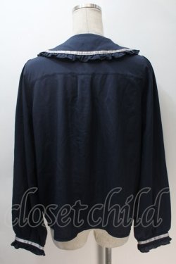 画像2: axes femme POETIQUE / 釦デザインフリルブラウス  紺 S-25-10-30-026-AX-TO-HR-ZS