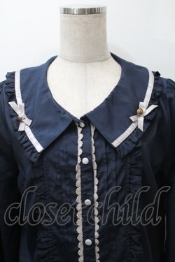 画像3: axes femme POETIQUE / 釦デザインフリルブラウス  紺 S-25-10-30-026-AX-TO-HR-ZS