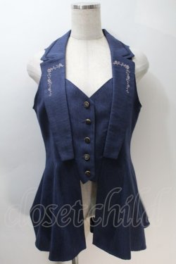 画像1: axes femme / バックタックロングベスト  紺 S-25-10-30-028-AX-JA-AS-ZS