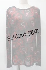 KILL STAR / プリントメッシュトップス S 黒ｘ赤 S-25-10-31-060-SL-TO-HR-ZS