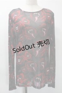 KILL STAR / プリントメッシュトップス S 黒ｘ赤 S-25-10-31-060-SL-TO-HR-ZS